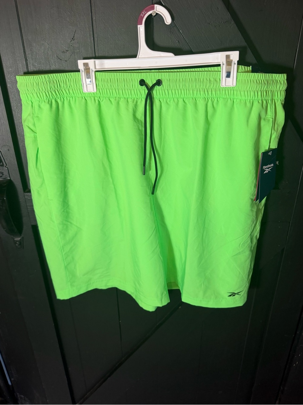 Reebok Men's Bright Green Athletic Shorts with Black Drawstring